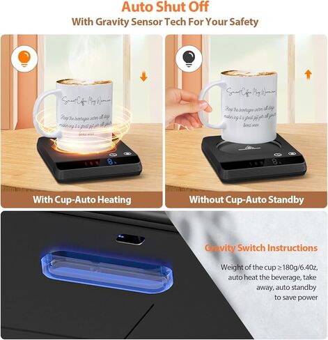 جهاز تدفئة القدح من ميسبي، جهاز تدفئة أكواب القهوة لتقديمها كهدية للمكتب والقهوة، جهاز تدفئة المشروبات للاستخدام في المكتب المنزلي، إيقاف تلقائي، تقنية استشعار الضغط، تقنية اللمس والتحكم الرقمي في درجة الحرارة، 131-194 درجة فهرنهايت، أسود in Kuwait