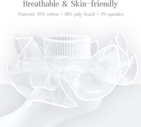 زوجان من الجوارب البيضاء للفتيات المكشكشة حتى عمر 1-3 سنوات من الجوارب الدانتيل للفتيات جوارب بيضاء مكشكشة من الدانتيل الأبيض مع دانتيل مزدوج للفتيات الصغيرات in Kuwait