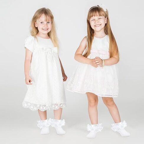 زوجان من الجوارب البيضاء للفتيات المكشكشة حتى عمر 1-3 سنوات من الجوارب الدانتيل للفتيات جوارب بيضاء مكشكشة من الدانتيل الأبيض مع دانتيل مزدوج للفتيات الصغيرات in Kuwait