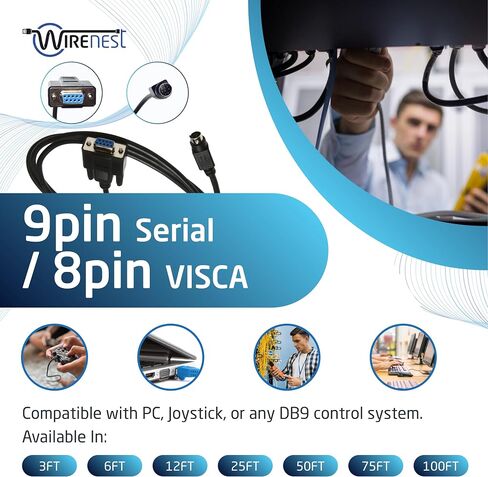 Wirenest 75ft VISCA PTZ ديزي سلسلة كابل التحكم في الكاميرا لسوني EVI/BRC/SRG سلسلة RS232 8 دبوس Mini DIN إلى 8 Pin Mini DIN Serial in Kuwait