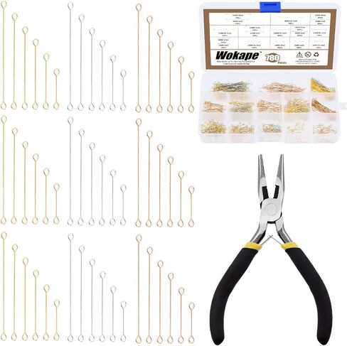 781Pcs 3 Colors Double Eye Pins with Pliers, Stainless Steel Wire Head Pins Double-end Loops Eyepins for DIY Jewelry Findings Making in Saudi Arabia