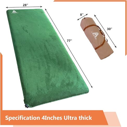 C·WILDYFIELD 4 INCH Thick Self Inflating Sleeping Pad with 9 R Value Foam Camping Mattress, Ultra Thick Comfort Camping Mattress, Inflatable Foam Camping Pad, Portable Comfortable Sleeping Pad in Saudi Arabia
