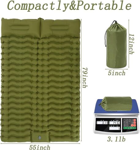 Double Self Inflating Sleeping Camping Mattress Pad for 2 People with Built-in Foot Pump for Tent,Backpacking Hiking, Traveling, Portable Camping Mat… in Saudi Arabia