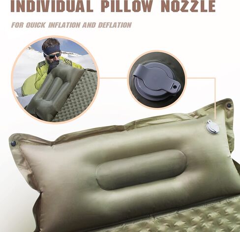 WILD FUN Sleeping Pad for Camping, Memory Foam Camping Mattress with Pillow, Self Inflating Camping Pad 1.2" Thick Foam, Air Mattress Inflatable Sleeping Mat for Backpacking,Hiking in Saudi Arabia