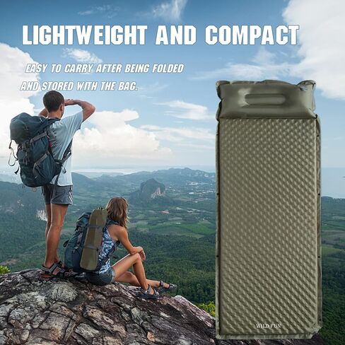 WILD FUN Sleeping Pad for Camping, Memory Foam Camping Mattress with Pillow, Self Inflating Camping Pad 1.2" Thick Foam, Air Mattress Inflatable Sleeping Mat for Backpacking,Hiking in Saudi Arabia