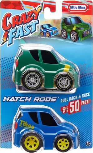 Little Tikes Crazy Fast Cars 2-Pack Hatch Rods، لعبة التراجع ذات طابع السيارة الخلفية تصل إلى 50 قدمًا in Saudi Arabia