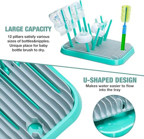 رف تجفيف زجاجات الأطفال / حامل مجفف حلمات زجاجات الأطفال من سونجواي / رف عالي السعة لتخزين حلمات الزجاجة وتنظيم التجفيف / مجفف موفر للمساحة (أخضر) in Kuwait