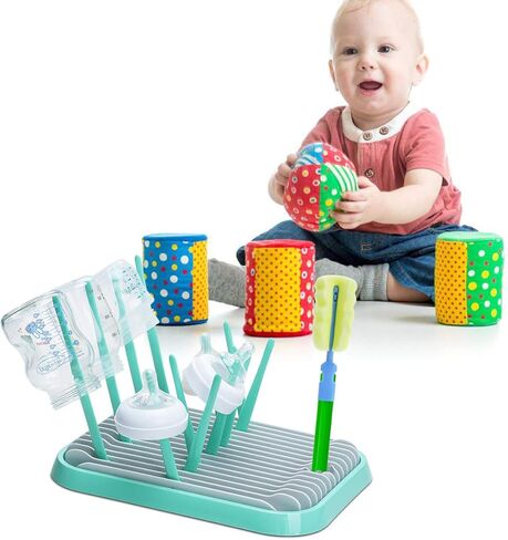 رف تجفيف زجاجات الأطفال / حامل مجفف حلمات زجاجات الأطفال من سونجواي / رف عالي السعة لتخزين حلمات الزجاجة وتنظيم التجفيف / مجفف موفر للمساحة (أخضر) in Kuwait