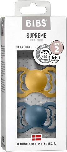 BIBS Pacifiers - Supreme Collection | BPA-Free Baby Pacifier | Made in Denmark | Set of 2 Mustard/Petrol Color Premium Soothers | Size 6-18 Months in Saudi Arabia
