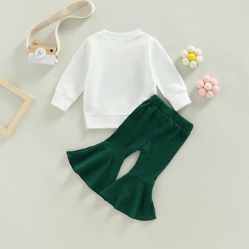 Baby Girl St. Patricks Day Outfit Lucky Babe Long Sleeve Crewneck Sweatshirt Flared Pants 2Pcs Set in Saudi Arabia