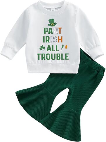Baby Girl St. Patricks Day Outfit Lucky Babe Long Sleeve Crewneck Sweatshirt Flared Pants 2Pcs Set in Saudi Arabia