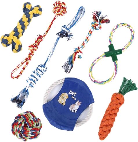 ألعاب حبل للكلاب من يورووان للمضغ العدواني، ألعاب مضغ قوية للكلاب لسلالات الكلاب الكبيرة والمتوسطة الحجم، ألعاب مضغ أسنان لطحن الكلاب، لعبة شد قطنية تفاعلية للكلاب، لعبة مضغ مجموعة من 8 قطع in Kuwait