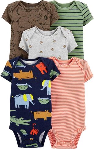 مجموعة ملابس داخلية أصلية قصيرة الأكمام للأولاد من Carter's Baby مكونة من 5 قطع (Safari) (12 شهرًا) in Kuwait