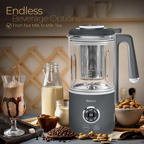 BEEZE Automatic Nut Milk Maker Machine - Make Almond, Soy, Oat, Cashew, Coconut Milk - Glass Blender, Built In Strainer, Smart Touch, 12-Hour Delay Timer in Saudi Arabia