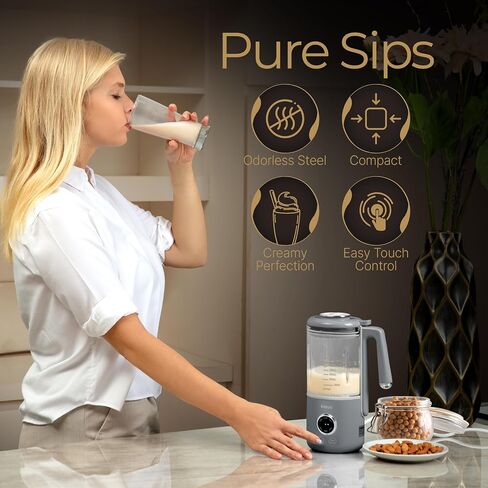 BEEZE Automatic Nut Milk Maker Machine - Make Almond, Soy, Oat, Cashew, Coconut Milk - Glass Blender, Built In Strainer, Smart Touch, 12-Hour Delay Timer in Saudi Arabia