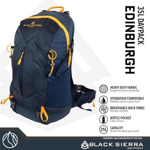 حقيبة ظهر خفيفة الوزن سعة 35 لتر من Black Sierra Equipment للمشي لمسافات طويلة والتخييم، مقاومة للماء مع أحزمة كتف مبطنة ولوحة خلفية قابلة للتنفس لتوفير الراحة والدعم in Kuwait