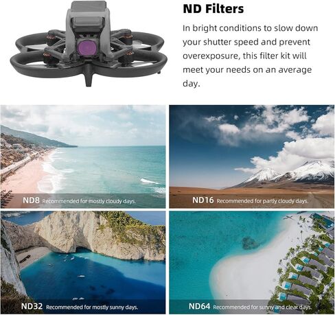 مجموعة فلاتر BRDRC مكونة من 4 قطع ND لوحدة الهواء DJI Avata / O3، ملحقات طائرة بدون طيار ذات فلتر محايد الكثافة (ND8+ND16+ND32+ND64) in Kuwait