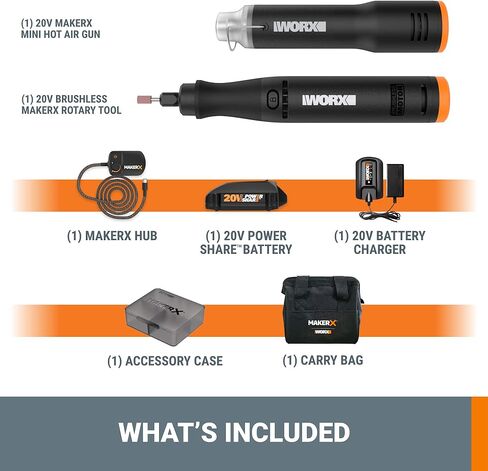 Worx WX989L 20V MAKERX 2-Pc Combo Kit - أداة دوارة + مسدس حراري مع 42 ملحقًا in Kuwait