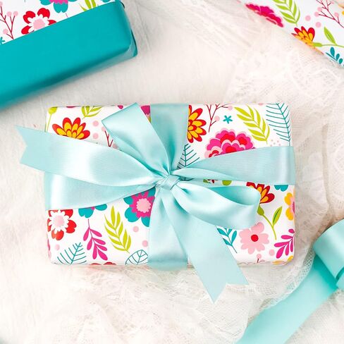 LeZakaa Reversible Floral Wrapping Paper Jumbo Roll - Flower in Blue & White Dot in Pink - 24 inches x 100 Feet (200 sq.ft.) in Saudi Arabia