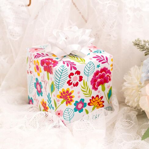 LeZakaa Reversible Floral Wrapping Paper Jumbo Roll - Flower in Blue & White Dot in Pink - 24 inches x 100 Feet (200 sq.ft.) in Saudi Arabia