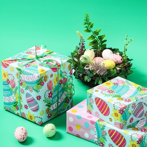 LeZakaa Reversible Floral Wrapping Paper Jumbo Roll - Flower in Blue & White Dot in Pink - 24 inches x 100 Feet (200 sq.ft.) in Saudi Arabia