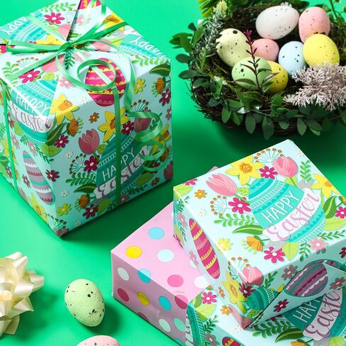 LeZakaa Reversible Floral Wrapping Paper Jumbo Roll - Flower in Blue & White Dot in Pink - 24 inches x 100 Feet (200 sq.ft.) in Saudi Arabia