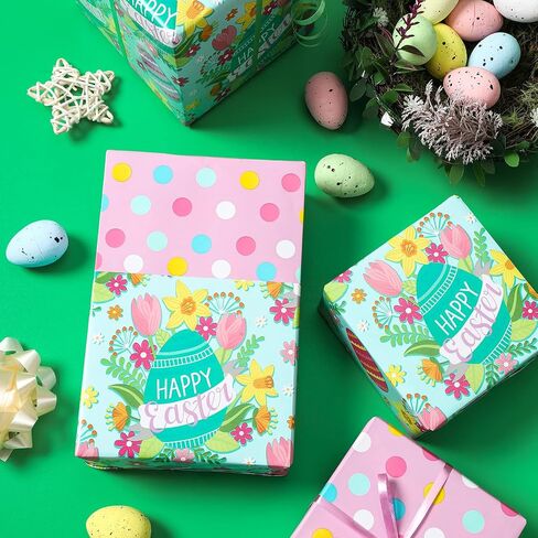 LeZakaa Reversible Floral Wrapping Paper Jumbo Roll - Flower in Blue & White Dot in Pink - 24 inches x 100 Feet (200 sq.ft.) in Saudi Arabia