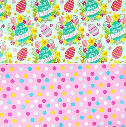 LeZakaa Reversible Floral Wrapping Paper Jumbo Roll - Flower in Blue & White Dot in Pink - 24 inches x 100 Feet (200 sq.ft.) in Saudi Arabia