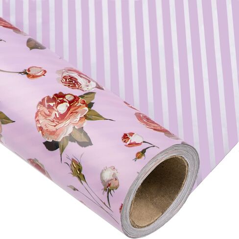 LeZakaa Reversible Floral Wrapping Paper Jumbo Roll - Flower in Blue & White Dot in Pink - 24 inches x 100 Feet (200 sq.ft.) in Saudi Arabia