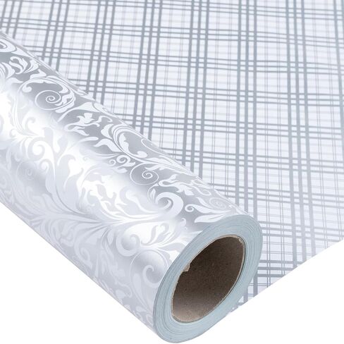 LeZakaa Reversible Floral Wrapping Paper Jumbo Roll - Flower in Blue & White Dot in Pink - 24 inches x 100 Feet (200 sq.ft.) in Kuwait