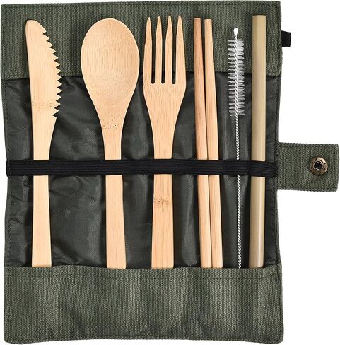 Prosumer's Choice 6-Piece Wooden Travel Cutlery Bamboo Set with Travel Case - Reusable Flatware Including Spoon, Fork, and Knives - Portable Utensil for Outdoor Camping, Outing, Hiking, & Picnic in Kuwait