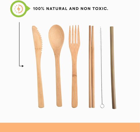 Prosumer's Choice 6-Piece Wooden Travel Cutlery Bamboo Set with Travel Case - Reusable Flatware Including Spoon, Fork, and Knives - Portable Utensil for Outdoor Camping, Outing, Hiking, & Picnic in Kuwait
