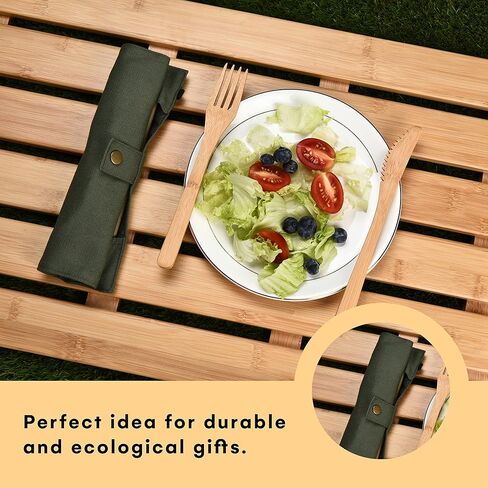 Prosumer's Choice 6-Piece Wooden Travel Cutlery Bamboo Set with Travel Case - Reusable Flatware Including Spoon, Fork, and Knives - Portable Utensil for Outdoor Camping, Outing, Hiking, & Picnic in Kuwait