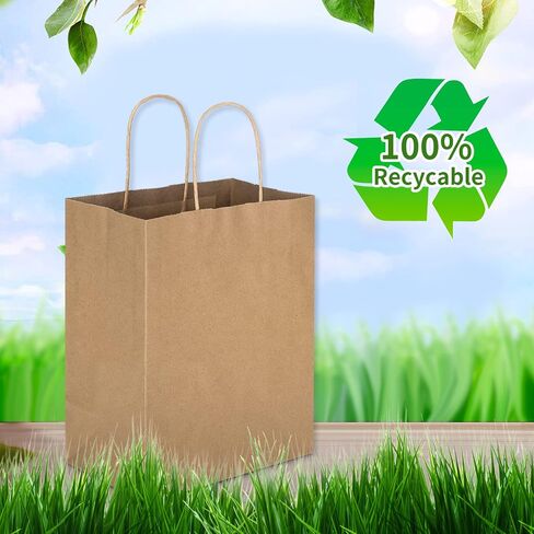 toovip 50 حزمة 8x4.75x10 بوصة أكياس ورق كرافت بنية متوسطة الحجم مع مقابض كبيرة، أكياس هدايا لتفضل البقالة بالتجزئة وحفلات أعياد الميلاد والتسوق والأعمال التجارية Goody Craft البضائع إخراج الأكياس in Kuwait