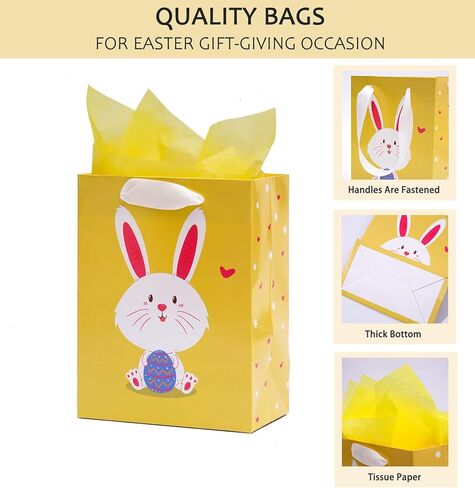 4 أكياس هدايا عيد الفصح من Nihuecne مع مناديل ورقية، أكياس هدايا متوسطة الحجم مقاس 9 بوصات مع مقابض لتغليف هدايا عيد الفصح، 4 تصميمات in Kuwait