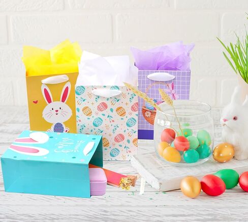 4 أكياس هدايا عيد الفصح من Nihuecne مع مناديل ورقية، أكياس هدايا متوسطة الحجم مقاس 9 بوصات مع مقابض لتغليف هدايا عيد الفصح، 4 تصميمات in Kuwait