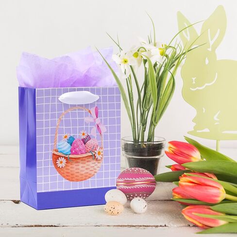 4 أكياس هدايا عيد الفصح من Nihuecne مع مناديل ورقية، أكياس هدايا متوسطة الحجم مقاس 9 بوصات مع مقابض لتغليف هدايا عيد الفصح، 4 تصميمات in Kuwait