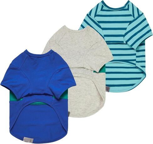 Fitwarm 3 قطع من قمصان الكلاب المخططة ذات الألوان المتعددة، ملابس صيفية للكلاب الصغيرة، تي شيرت خفيف الوزن يسمح بمرور الهواء للحيوانات الأليفة بأكمام، زي للقطط، أزرق ملكي، رمادي، أزرق مخضر، متوسط in Kuwait