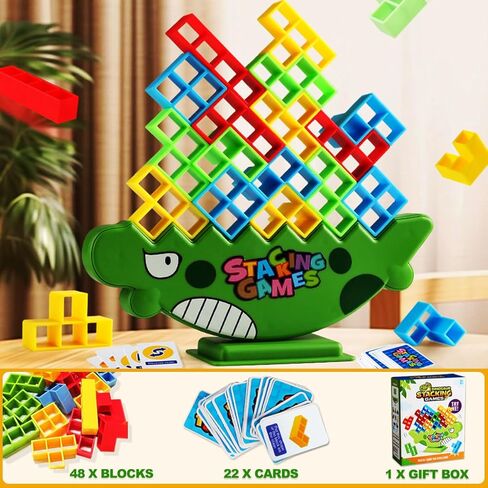 JUNQIU 48 قطعة لعبة برج تيترا للبالغين والأطفال، لعبة هجوم المكدس لألعاب اللوحة العائلية، بناء الفريق، الحفلات - 2 + لاعبين لعبة تكديس تتريس، لعبة توازن الشكل ثلاثي الأبعاد in Kuwait