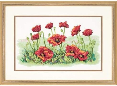 Dimensions 'Field of Poppies' Stamped Cross Stitch Kit, 16'' W x 10'' H, Green,Red,White in Saudi Arabia
