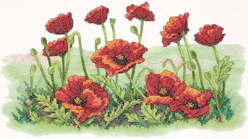 Dimensions 'Field of Poppies' Stamped Cross Stitch Kit, 16'' W x 10'' H, Green,Red,White in Saudi Arabia