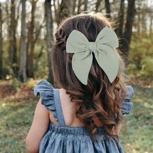 5.5 Inch Sky Blue Fable Hair Bow: Handmade Linen Cotton Hair Clip for Girls - 1 PCS in Saudi Arabia
