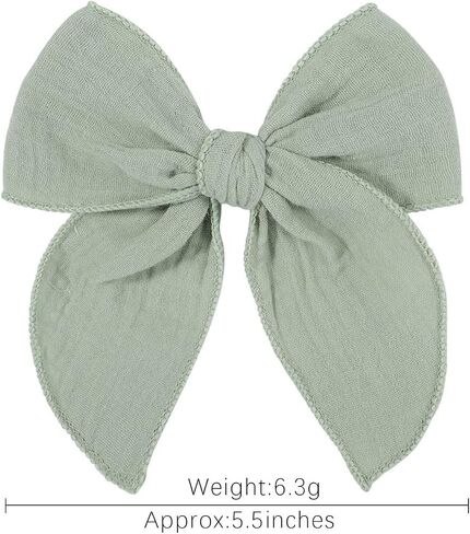 5.5 Inch Sky Blue Fable Hair Bow: Handmade Linen Cotton Hair Clip for Girls - 1 PCS in Saudi Arabia