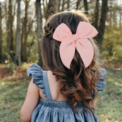5.5 Inch Sky Blue Fable Hair Bow: Handmade Linen Cotton Hair Clip for Girls - 1 PCS in Saudi Arabia