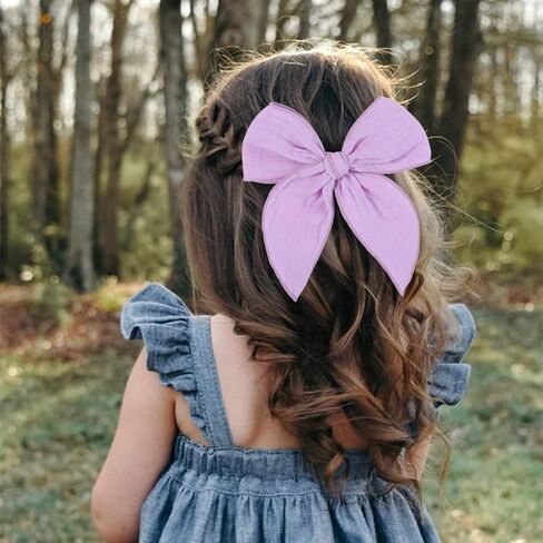 5.5 Inch Sky Blue Fable Hair Bow: Handmade Linen Cotton Hair Clip for Girls - 1 PCS in Saudi Arabia