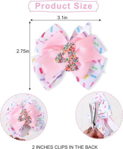 Sprinkle Confetti Hair Bow - First Birthday Pink Party Decoration for Baby Girls, Ice Cream Theme 1st Birthday (3th Girls Hair Bow) in Saudi Arabia