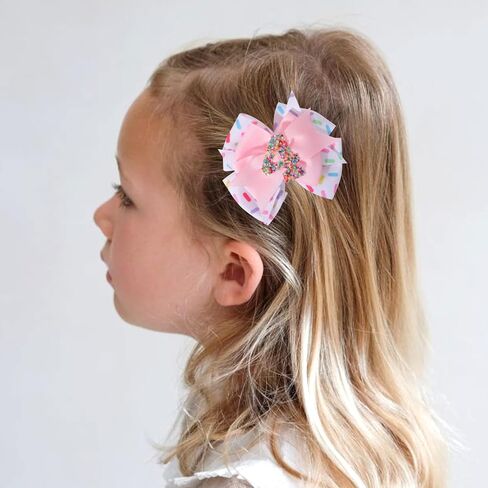 Sprinkle Confetti Hair Bow - First Birthday Pink Party Decoration for Baby Girls, Ice Cream Theme 1st Birthday (3th Girls Hair Bow) in Saudi Arabia