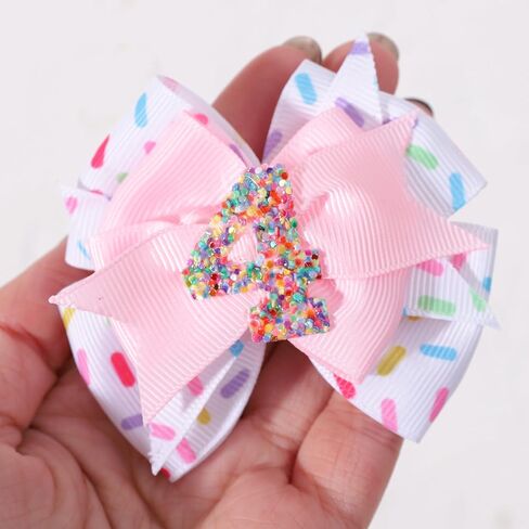 Sprinkle Confetti Hair Bow - First Birthday Pink Party Decoration for Baby Girls, Ice Cream Theme 1st Birthday (3th Girls Hair Bow) in Saudi Arabia