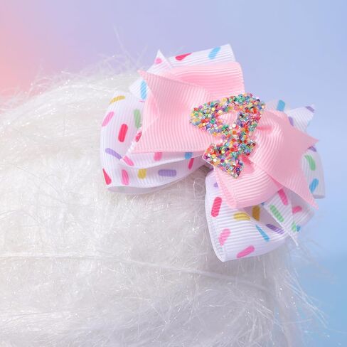 Sprinkle Confetti Hair Bow - First Birthday Pink Party Decoration for Baby Girls, Ice Cream Theme 1st Birthday (3th Girls Hair Bow) in Saudi Arabia