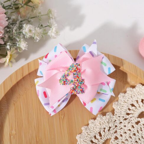 Sprinkle Confetti Hair Bow - First Birthday Pink Party Decoration for Baby Girls, Ice Cream Theme 1st Birthday (3th Girls Hair Bow) in Saudi Arabia